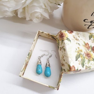 Turquoise Teardrop Earrings / Silver Dangle Earrings / Turquoise Jewelry / Silver Jewelry / Crystral Turquoise Earrings / Gift for her
