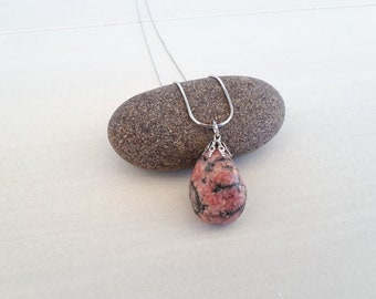 Rhodonite necklace / Rhodonite Pendant. Healing crystal jewelry, Rhodonite Crystal pendant necklace for women is the best gift for women