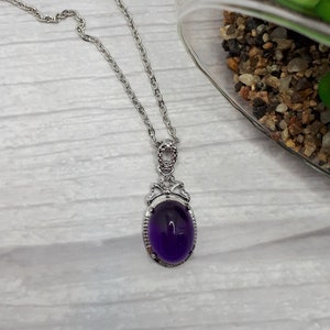 Amethyst Necklace - Amethyst Pendant with Silver - Febuary Birthstone - Natural Amethyst Stone - Handmade Necklace - Bow Tie Necklace