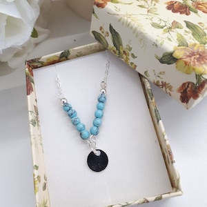 Turquoise Silver necklace, beaded turquoise necklace, Silver Chain, Turquoise Charm, Sterling Silver V Necklace, Dainty Turquoise Necklace