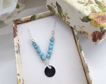Turquoise Silver necklace, beaded turquoise necklace, Silver Chain, Turquoise Charm, Sterling Silver V Necklace, Dainty Turquoise Necklace