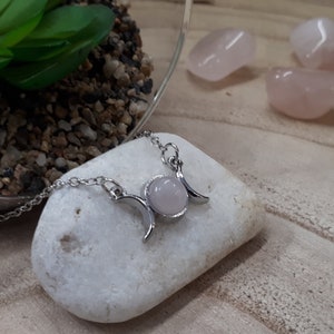 Rose Quartz Necklace - Natural Rose Quartz stone necklace - Descending necklace - Pink stone jewelry, Genuine Rose Quartz necklace