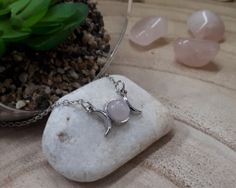 Rose Quartz Necklace - Natural Rose Quartz stone necklace - Descending necklace - Pink stone jewelry, Genuine Rose Quartz necklace