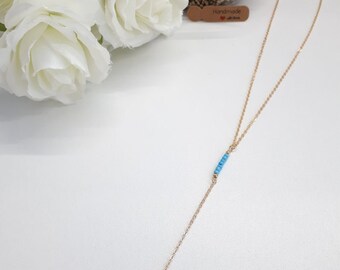 Gold And Turquoise Beads Y necklace / Layering Gold Necklace/ Turquoise Lariat Gold Necklace, Delicate Gold and Beads Necklace/ bar necklace