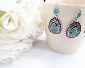 Turquoise Earrings set / Silver Earrings gift set for Women / December birthstone Jewelry / Turquoise Jewelry Set / Dangle Teardrop Earrings