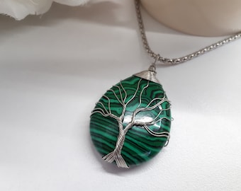 Malachite tree of life pendant, Malachite jewelry for healing Chakra cleansing - Malachite necklace for woman - Malachite stone necklace