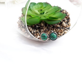 Malachite studs Earring • Small Earrings • Minimal stone studs • Silver Earring • Malachite stone studs • Green earring•Green stone earrings