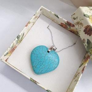 Turquoise Heart Necklace- Sterling Silver Necklace- Turquoise Heart Pendant- Turquoise Jewelry- Heart Shape Necklace Pendant- Gift for woman