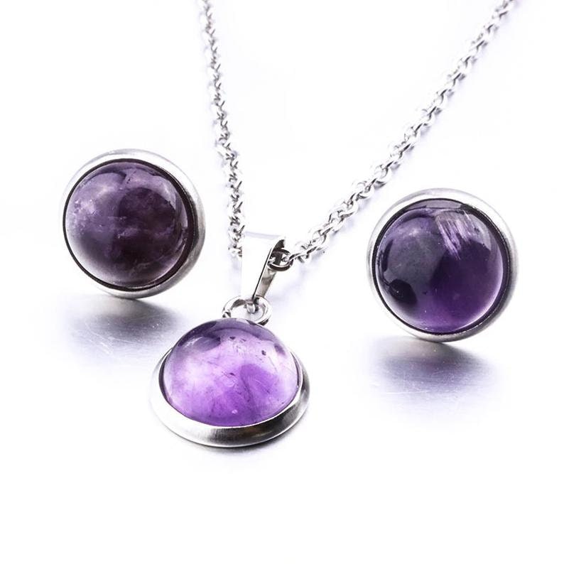 Amethyst Jewelry Set, Amethyst Pendant and stud Earrings, Amethyst Gemstone, Birthstone Jewelry, Amethyst teardrop Necklace For Woman image 3