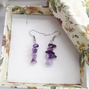 Amethyst Earrings • Chip Stone Earrings • Silver Earrings • Natural Amethyst Jewelry • Chip gemstone earrings • Dangle Earrings for Women