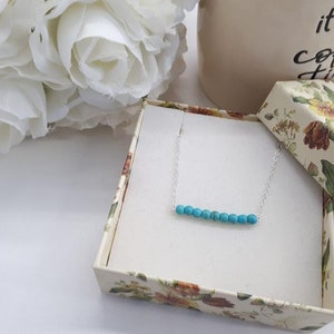 Silver Bar Necklace Turquoise Beads / Turquoise Bar Necklace / Delicate Silver Necklace for Women / Silver Bar Necklace / Turquoise Pendant