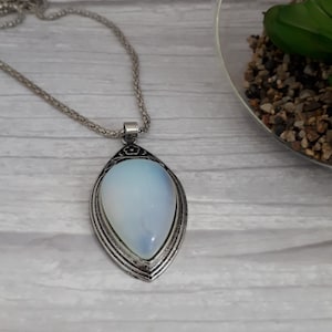 opal necklace for women - Opal Teardrop Pendant - Natural Opal Stone - Flower Pendant - Opal Necklace - Opal Jewelry - White Opal necklace