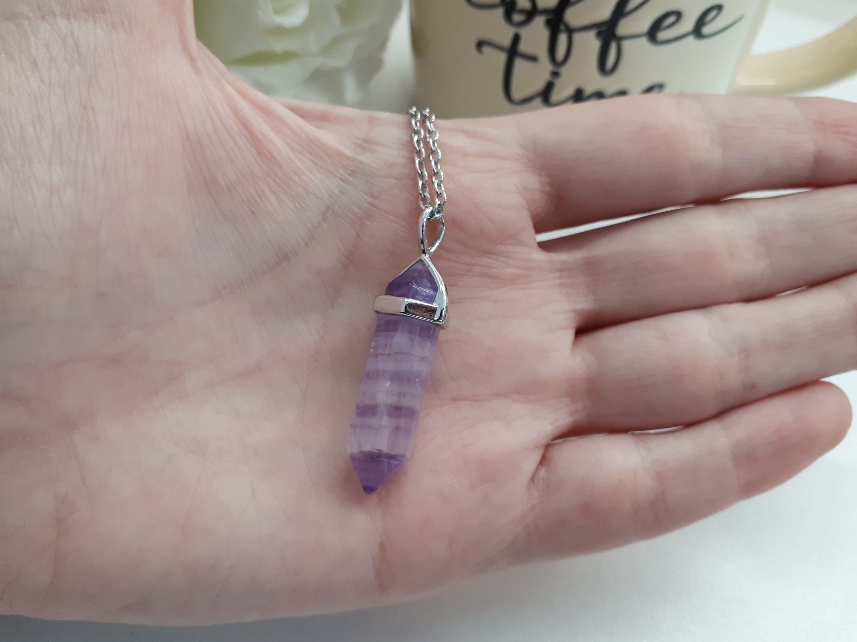 Ciondolo Collana Argento Con Cristallo Fluorite Viola Naturale Luckyshine - Foto 4
