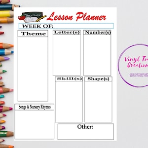 Daycare Lesson Plan Template, Weekly Teacher Lesson plan, Lesson plan template, PDF