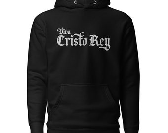 Embroidered Viva Cristo Rey Unisex Hoodie, Confirmation Gift, Priest Gift, Catholic Dad