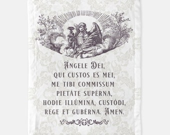 Angel of God Baby Blanket in Latin, Angel Blanket - Satin Trim Minky Blanket - 30" x 40" - Catholic Baptism Gift, Catholic Baby