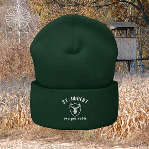 St Hubert Beanie, Saint Hubert Cuffed Beanie, Saint Hubertus, St Hubertus Hat, Hunting Hat, Patron Saint of Hunting, Confirmation Gift