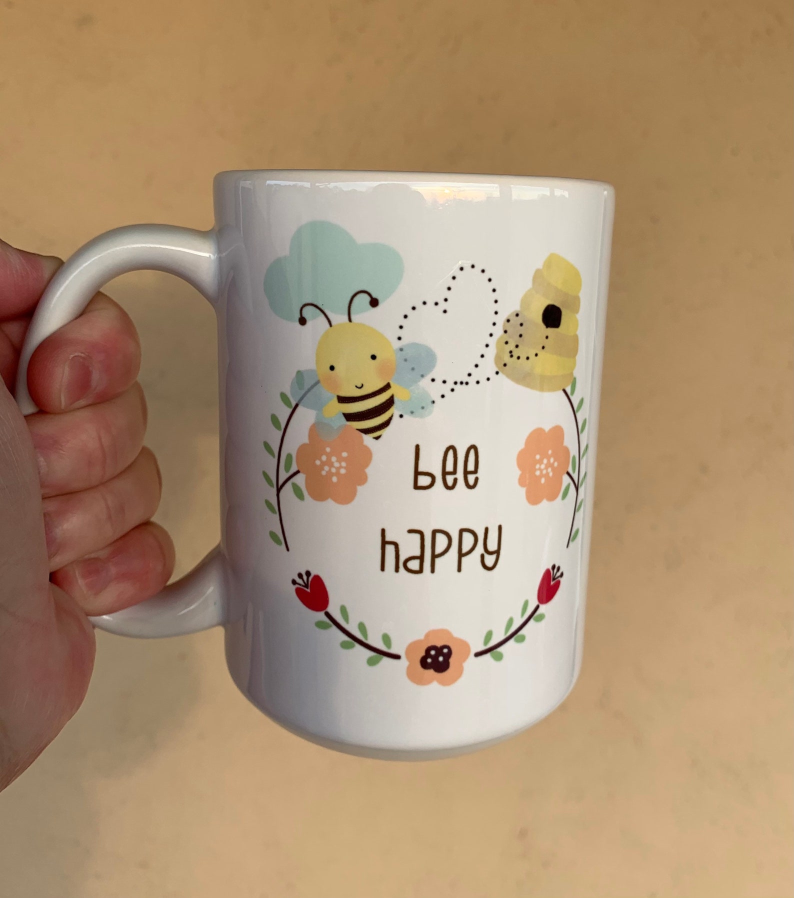 Bee Happy Mug Honey Bee Coffee Mug Be Happy Mug | Etsy