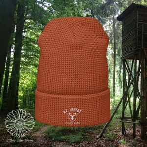 St Hubert Waffle beanie, Saint Hubert Hat, Saint Hubertus Gift, St Hubertus Gift, Hunters Gift, Confirmation Gift