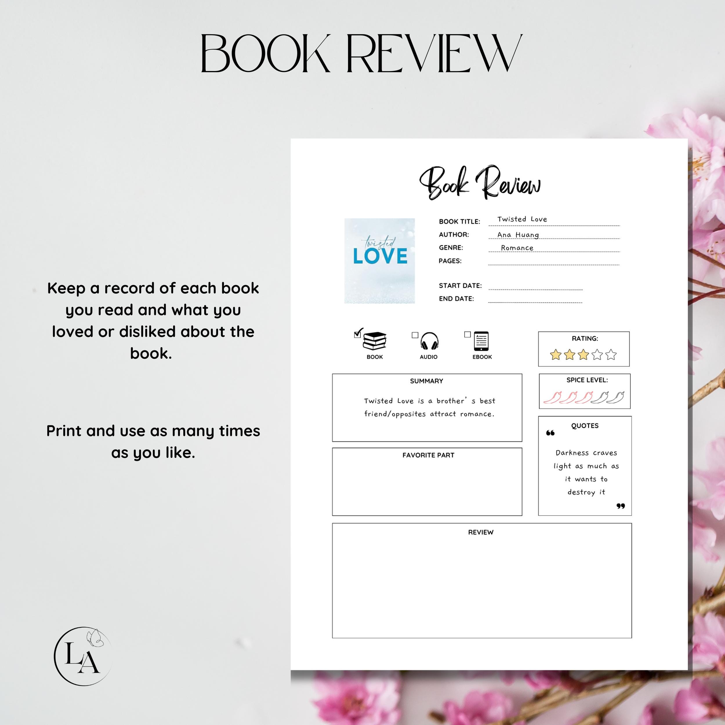 Book Review Template, Book Club Book Review, Reading Tracker, Printable ...