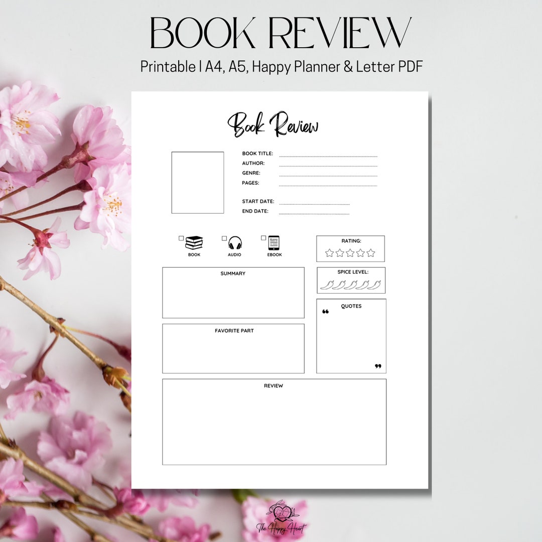 Book Review Template, Book Club Book Review, Reading Tracker, Printable ...
