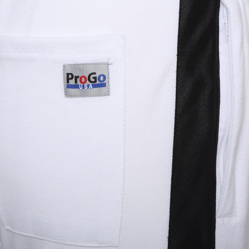 ProGo Men/'s Athletic Premium Workout Slim Fit Track Pants-Gym Jogger Sweatpants with Zipper Pockets WHITE BLACK STRIPE