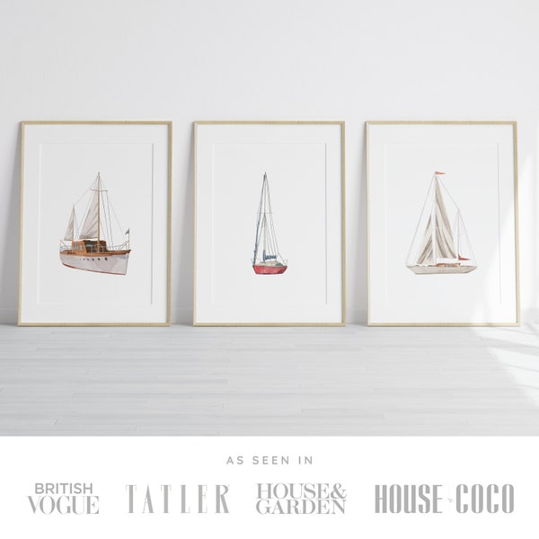 Nautical Boats Nursery Wall Art Prints | Set of 3 | Boys Bedroom Decor | Nursery Decor | Kids Art Prints | Nautical Seaside Boats A4 Art