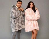 Oversized Tie Dye Blanket Hoodie Wearable Sherpa Fleece Sweatshirt UK
