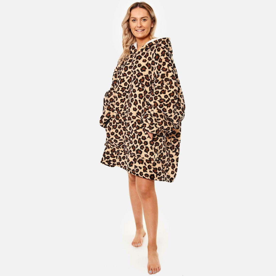 Leopard Print Oversized Hoodie Blanket Wearable Sherpa Fleece Etsy