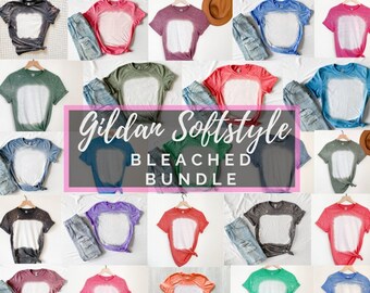Gildan 64000 Mockup, Bleach Shirt Bundle, Gildan SoftStyle Bundle, Gildan Softstyle Mockup, Bleached T Shirt Mockup,  Gildan 64000 Bundle