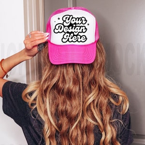 Otto Hat Mockup, Trucker Hat Mockup, Pink Trucker Hat Mockup, Model Mockup, Trucker Cap Mockup, Pink and White Trucker Hat, Cap Mock Up