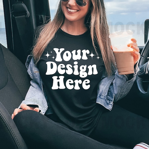 Bella Canvas 3001 Mockup, 3001 Black Mockup, Model Mockup, Black T-Shirt Mockup, Black 3001 Mockup, Beach Mockup, Boho Mockup