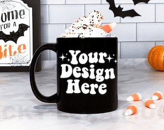 11 Unzen schwarze Tasse Mockup, 11 Unze Tasse Mockup, 11 Unze Kaffeetasse Mockup, leere Tasse Mockup, Kaffeetasse Mockup, Halloween Mockup, Halloweenbecher,