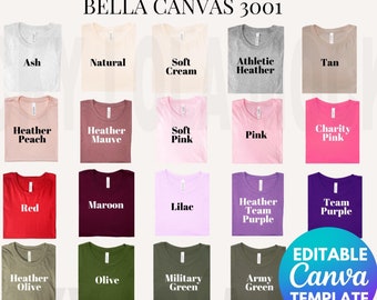 EDITABLE Bella Canvas 3001 Color Chart, Bella Canvas Color Chart, Editable Bella Color Charts, 3001 Color Chart Editable, Bella Canvas 3001