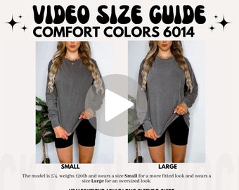 Comfort Colors 6014 Video Size Chart, Oversized Comfort Colors 6014 Size Chart, Comfort Colors Mockup, Oversized Size Chart
