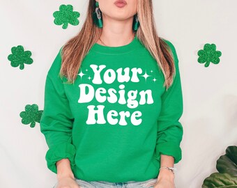 Gildan 18000 Irish Green Sweatshirt Mockup, Irish Green Sweatshirt Mockup, Gildan Mockup, St. Patricks Day Mockup, 18000 Mockup, Boho Mockup