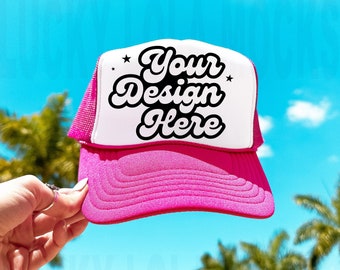 Otto Hat Mockup, Trucker Hat Mockup, Pink Trucker Hat Mockup, Model Mockup, Trucker Cap Mockup, Pink and White Trucker Hat, Cap Mock Up