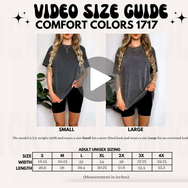 Comfort Colors Video Size Chart, Oversized Comfort Colors 1717 Size Chart, Size Chart Mockup, Comfort Colors Mockup, Oversized Size Chart