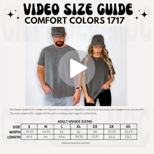 Comfort Colors Video Größentabelle, Übergroßer Comfort Colors 1717 Größentabelle, Größentabelle Mockup, Comfort Colors Mockup, Übergroße Größentabelle