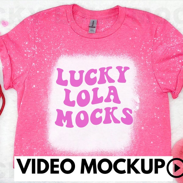 Video Mockup, Bleach Gildan Heather Heliconia Shirt Mockup, Valentines Mockup, Heather Heliconia Bleached Shirt Mockup, Shirt Video Mockup