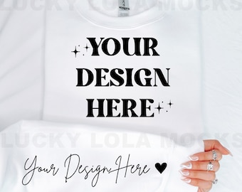 Gildan Sleeve Mock, Gildan 18000 White Mockup, 18000 White Mockup, Gildan White Sweatshirt Mockup, Gildan Flat Lay Sweatshirt Mockup