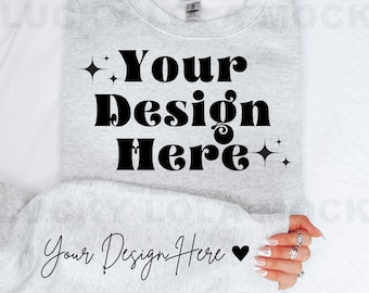 Gildan Sleeve Mockup, 18000 Ash Mockup, Gildan Ash Sweatshirt Mockup, Oversized Mockup, Sweatshirt Sleeve Mockup, Ash Gildan 18000 Mockup