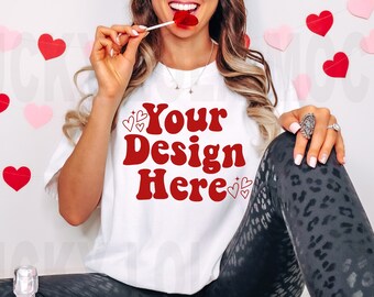 Comfort Colors C1717 White Shirt Mockup, Comfort Colors White Mockup, Model Mockup, Boho Mockup, Valentines Mockup, White Tshirt Mockup