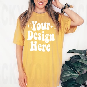 Comfort Colors C1717 Mustard Shirt Mockup, Comfort Colors Mustard Mockup, Model Mockup, Boho Mockup, Oversized Mockup, Mustard Shirt Mockup