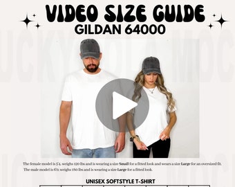 Gildan 64000 Video-Größentabelle, Größentabelle-Mockup, übergroße Größentabelle, Video-Größentabelle, Video-Größenleitfaden, Gildan 6400-Größentabelle, Paare