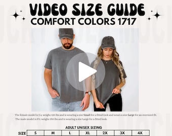 Comfort Colors Video Maattabel, Oversized Comfort Colors 1717 Maattabel, Maattabel Mockup, Comfort Kleuren Mockup, Oversized Maattabel