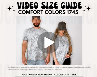 Guide des tailles vidéo Comfort Colors 1745, maquette du tableau des tailles Color Blast, maquette 1745, maquette du tableau des tailles Comfort Colors, tableau des tailles