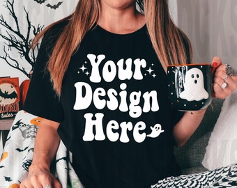 Bella Canvas 3001 Black Mockup, Fall Shirt Mockup, Fall Mockup, Model Mockup, Black T-shirt Mockup, Halloween Mockup, Spooky Mockup