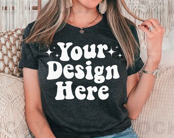 Bella Canvas 3001 Heather Dark Gray Mockup, Model Mockup, Dark Grey Heather Mockup, Bella Canvas 3001 Mockup, Oversized Shirt Mockup