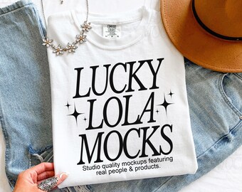 Comfort Colors 1717 White, Hand Holding Folded Shirt Mockup, Real Product Photography